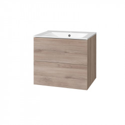 Kúpeľňová skrinka, s keramický umývadlom 60 cm, dub