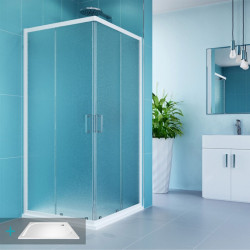 Sprchový set: Kora, obdĺžnik, 90x80 cm, biely ALU, sklo Grape, vanička
