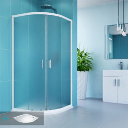 Sprchový set: sprchový kút, 90 cm, biely ALU, sklo Grape, SMC vanička, biela