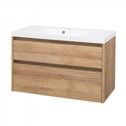 Opto, kúpeľňová skrinka s keramickým umývadlom,  dub, 2 zásuvky, 1010x580x458 mm