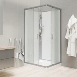Sprchový, štvorcový, 90 cm, satin, sklo Point, zada biele, SMC vanička, bez striešky