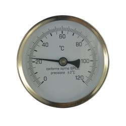 Teplomer bimetalový DN 100, 0 - 120 °C, zadný vývod 1/2", jímka 150 mm