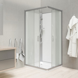 Sprchový box, štvorcový, 80cm, satin ALU, sklo Point, zadne steny biele, SMC vanička, bez striešky