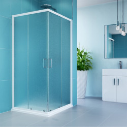 Sprchový set: Kora, obdĺžnik, 90x80 cm, biely ALU, sklo Grape, vanička