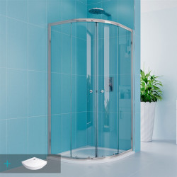 Sprchový set z Kory Lite, štvrťkruh, 80 cm, chróm ALU, sklo Číre a vysoké SMC vaničky