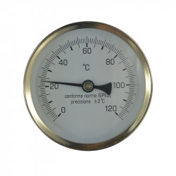 Teplomer bimetalový DN 100, 0 - 120 °C, zadný vývod 1/2", objímka 50 mm