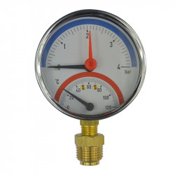Termomanometer 0-4 bar, 0-120 °C, zadný vývod 1/2 "